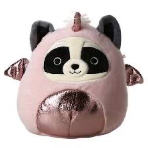 Squishmallows 8” Rocky The Raccoon Pink Costume with🦄 Unicorn Horn & Gold Wings